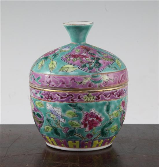 A Chinese famille rose enamelled porcelain chupu and cover, stamped Tongzhi mark, late 19th century, 13cm